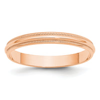 14k Rose Gold 3mm LTW Milgrain Half Round Band-RML030