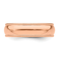 14k Rose Gold 6mm LTW Milgrain Half Round Band-RML060