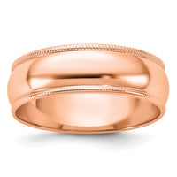 14k Rose Gold 6mm LTW Milgrain Half Round Band-RML060