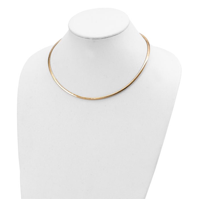 14k 3mm Reversible White & Yellow Domed Omega Necklace-ROM3-18