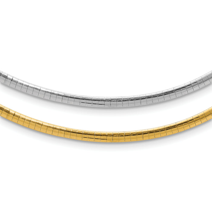 14k 3mm Reversible White & Yellow Domed Omega Necklace-ROM3-16