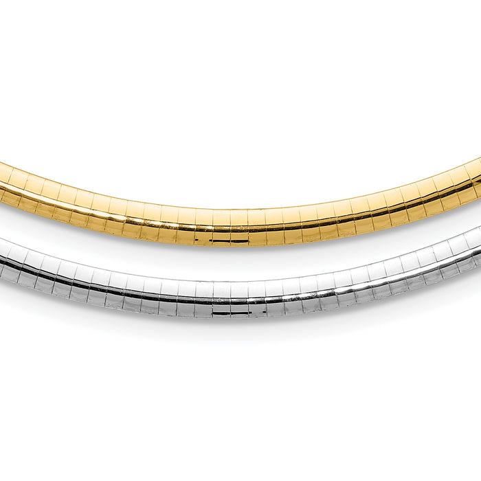 14k 4mm Reversible White & Yellow Domed Omega Necklace-ROM4-18