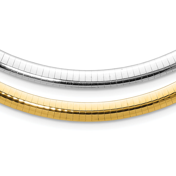 14k 6mm Reversible White & Yellow Domed Omega Necklace-ROM6-16