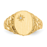 14k 9.0x11.0mm Closed Back AA Diamond Signet Ring-RS166AA