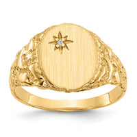 14k 9.0x11.0mm Closed Back AA Diamond Signet Ring-RS166AA