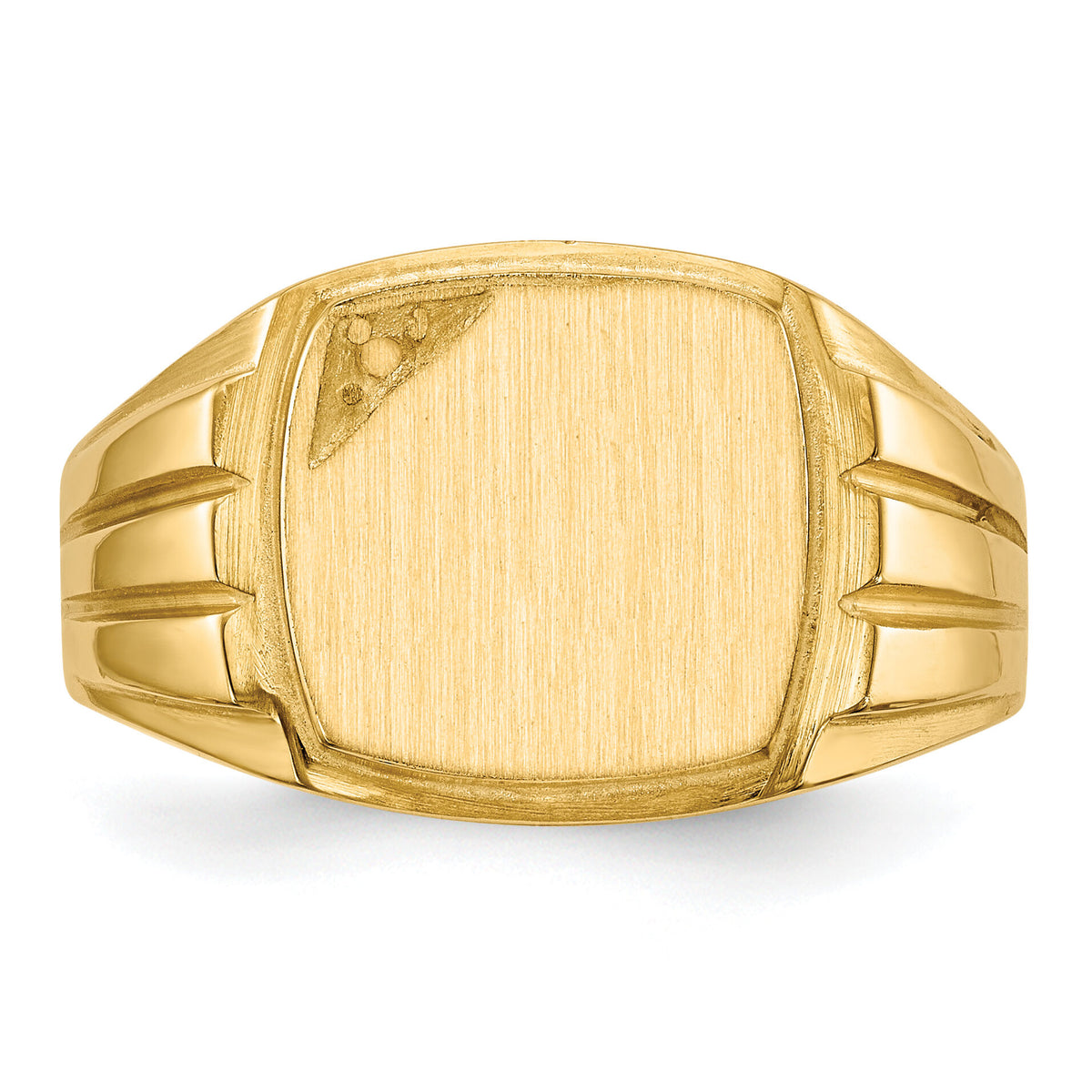 14k 12.0x11.5mm Grooved Sides Open Back Diamond Signet Ring Mtg-RS395