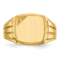 14k 12.0x11.5mm Grooved Sides Open Back Diamond Signet Ring Mtg-RS395