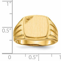 14k 12.0x11.5mm Grooved Sides Open Back Diamond Signet Ring Mtg-RS395