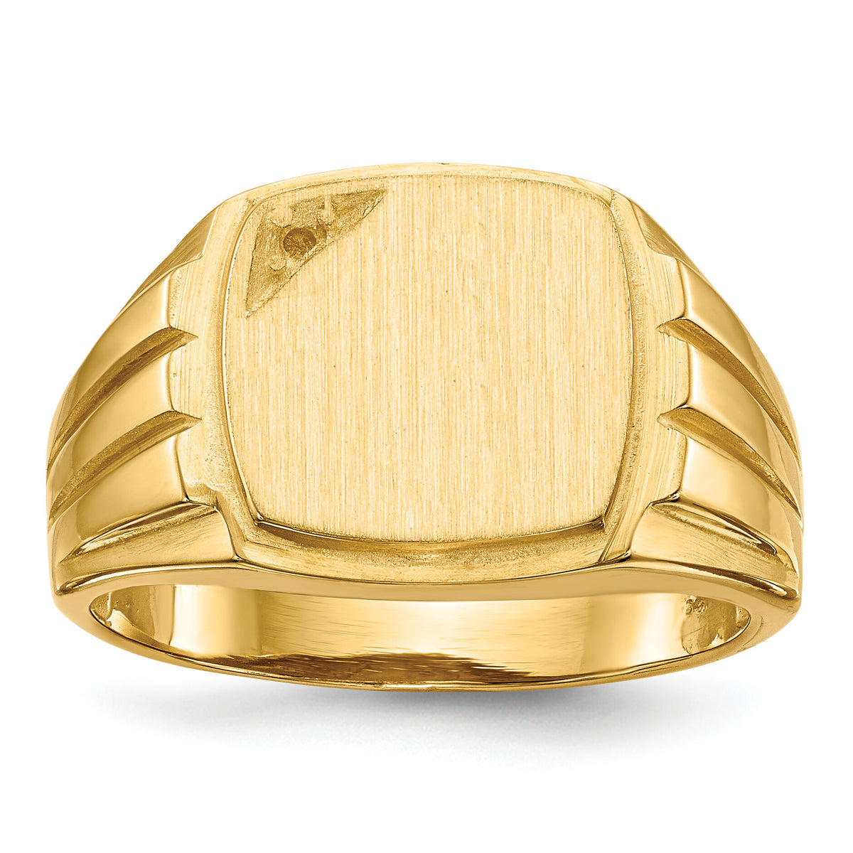 14k 12.0x11.5mm Grooved Sides Open Back Diamond Signet Ring Mtg-RS395