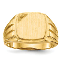 14k 12.0x11.5mm Grooved Sides Open Back Diamond Signet Ring Mtg-RS395