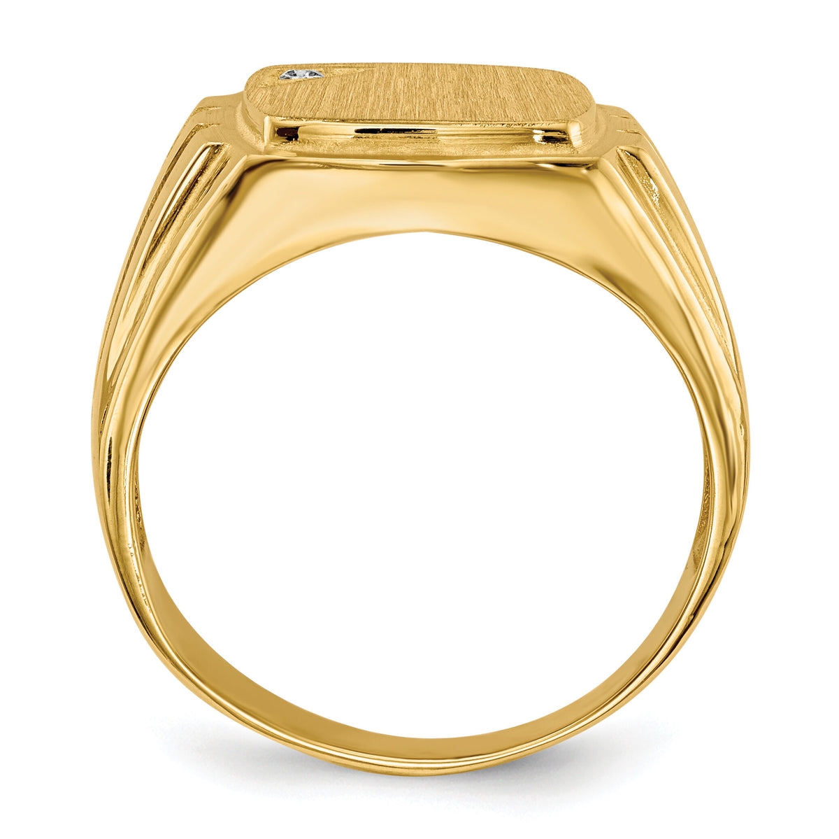14k 12.0x11.5mm Grooved Sides Open Back AA Diamond Signet Ring-RS395AA