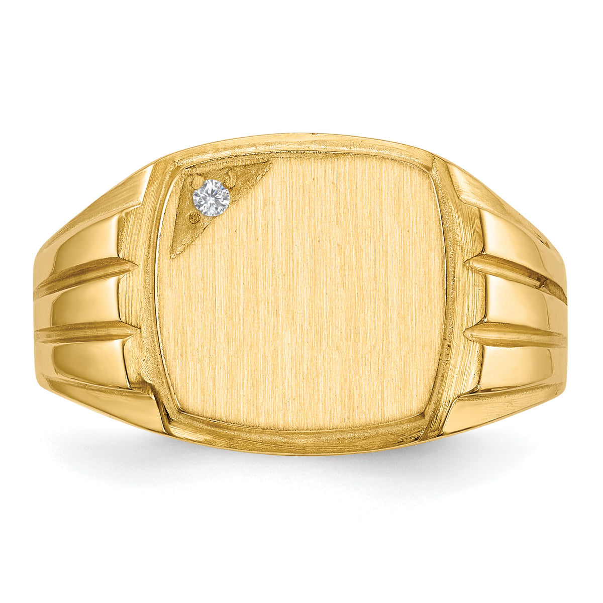 14k 12.0x11.5mm Grooved Sides Open Back AA Diamond Signet Ring-RS395AA