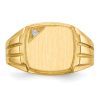 14k 12.0x11.5mm Grooved Sides Open Back AA Diamond Signet Ring-RS395AA