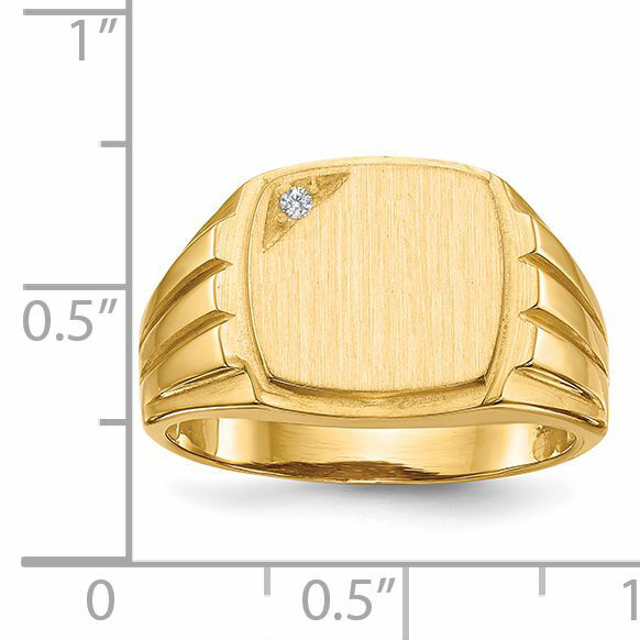 14k 12.0x11.5mm Grooved Sides Open Back AA Diamond Signet Ring-RS395AA