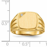 14k 12.0x11.5mm Grooved Sides Open Back AA Diamond Signet Ring-RS395AA