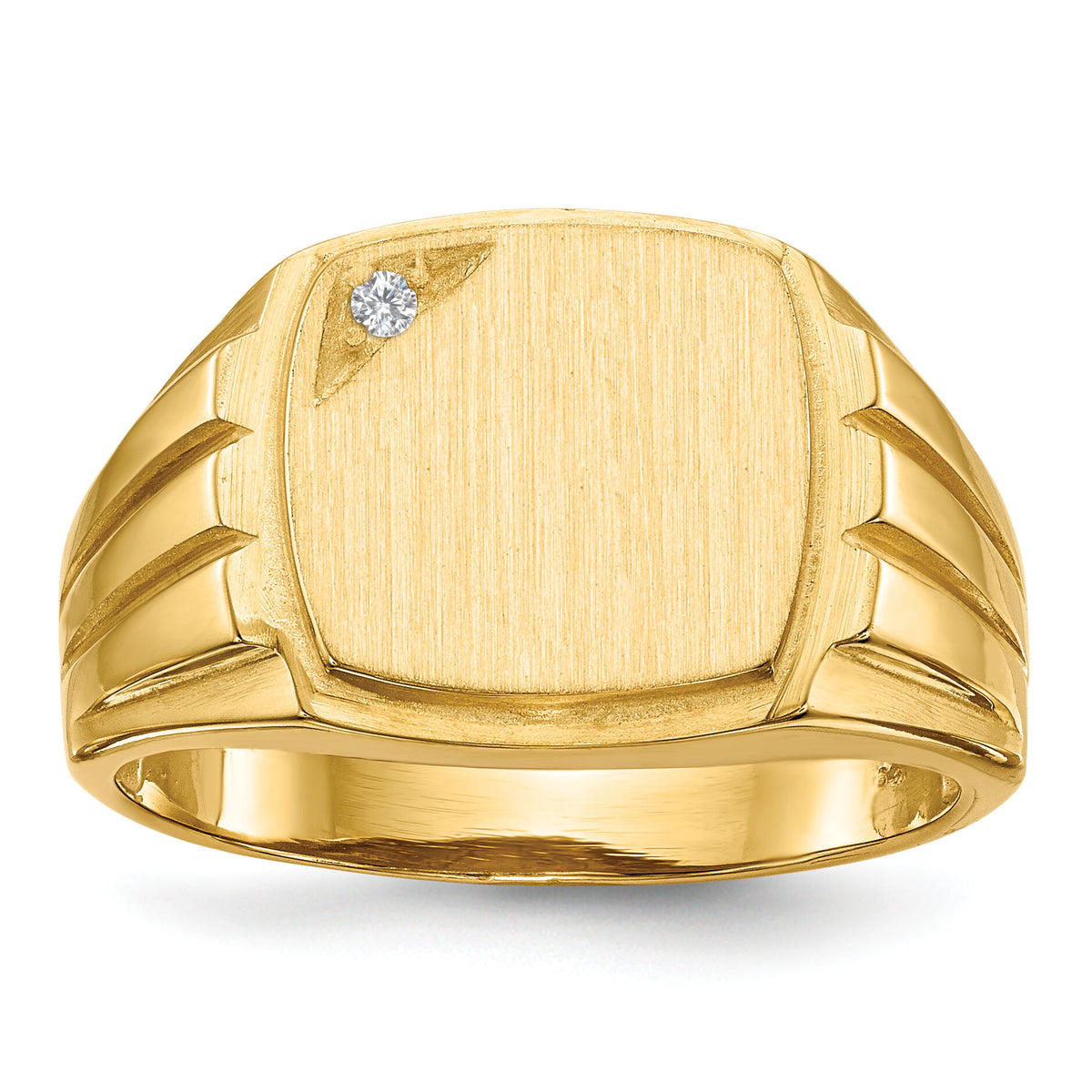 14k 12.0x11.5mm Grooved Sides Open Back AA Diamond Signet Ring-RS395AA