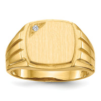 14k 12.0x11.5mm Grooved Sides Open Back AA Diamond Signet Ring-RS395AA
