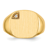 14k 15.0x15.0mm Closed Back AA Diamond Mens Signet Ring-RS397AA