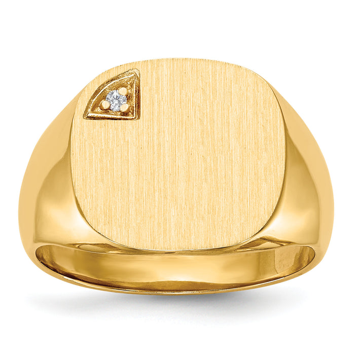 14k 15.0x15.0mm Closed Back AA Diamond Mens Signet Ring-RS397AA