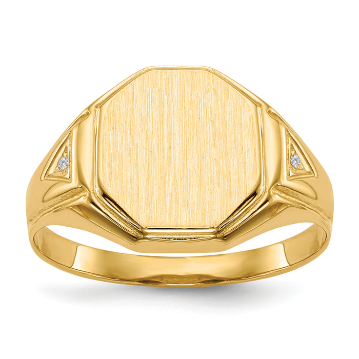 14k 11.5x12.5mm Open Back AA Diamond Mens Signet Ring-RS499AA