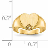 14k .005ct. Diamond Closed Back 9.0x9.0mm Heart Signet Ring Mounting-RS513