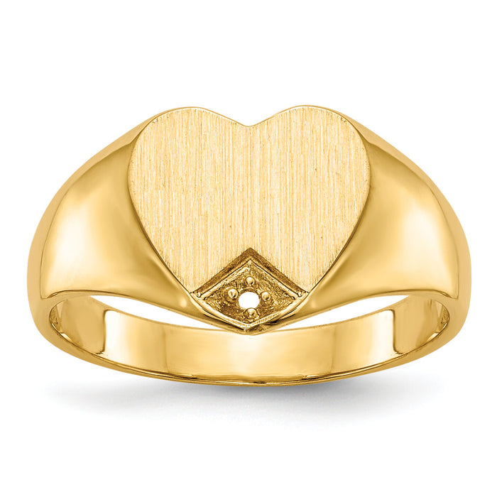 14k .005ct. Diamond Closed Back 9.0x9.0mm Heart Signet Ring Mounting-RS513