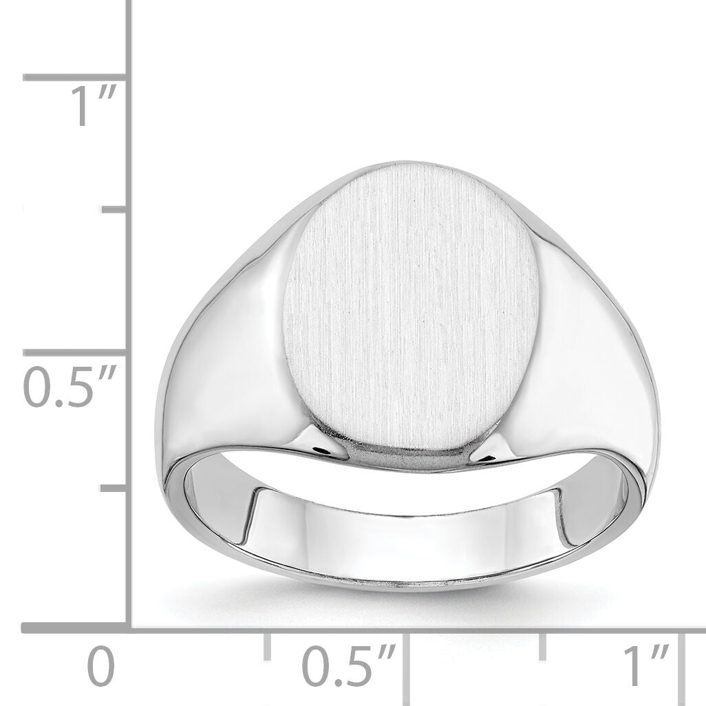 14k White Gold 11.5x15.0mm Closed Back Mens Signet Ring-RS534