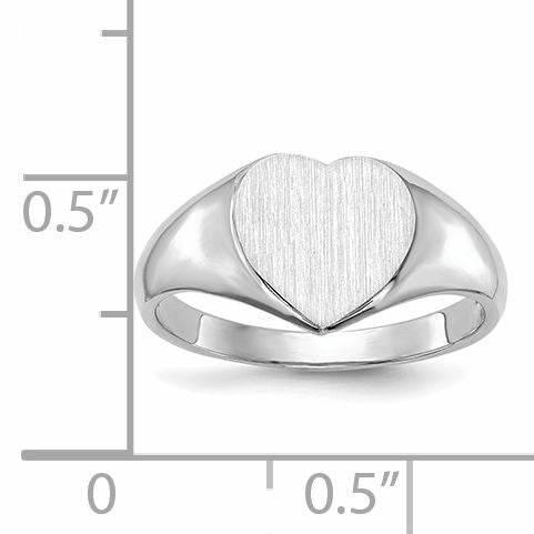 14k White Gold 8.0x7.5mm Closed Back Heart Signet Ring-RS593