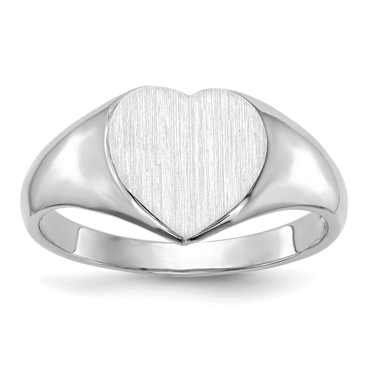 14k White Gold 8.0x7.5mm Closed Back Heart Signet Ring-RS593