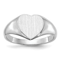 14k White Gold 8.0x7.5mm Closed Back Heart Signet Ring-RS593