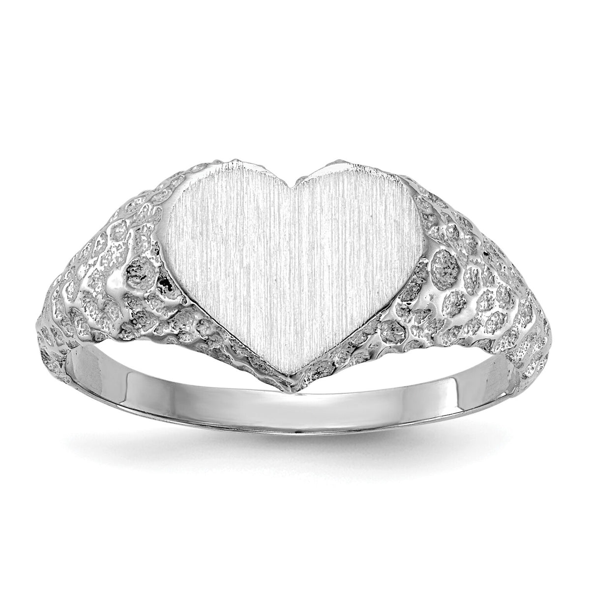 14k White Gold 8.0x9.0mm Open Back Heart Signet Ring-RS594