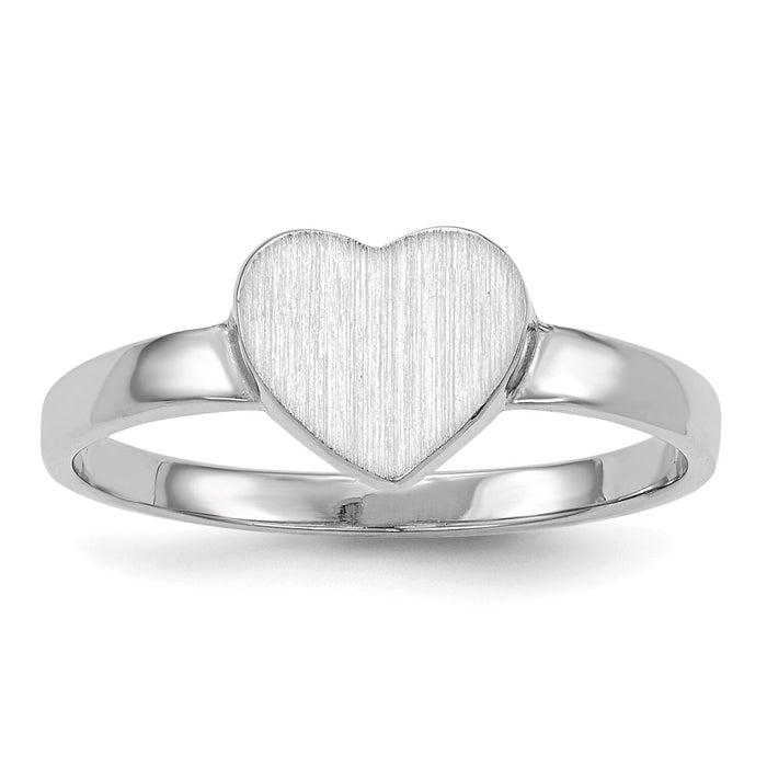 14k White Gold 7.0x7.5mm Open Back Heart Signet Ring-RS596