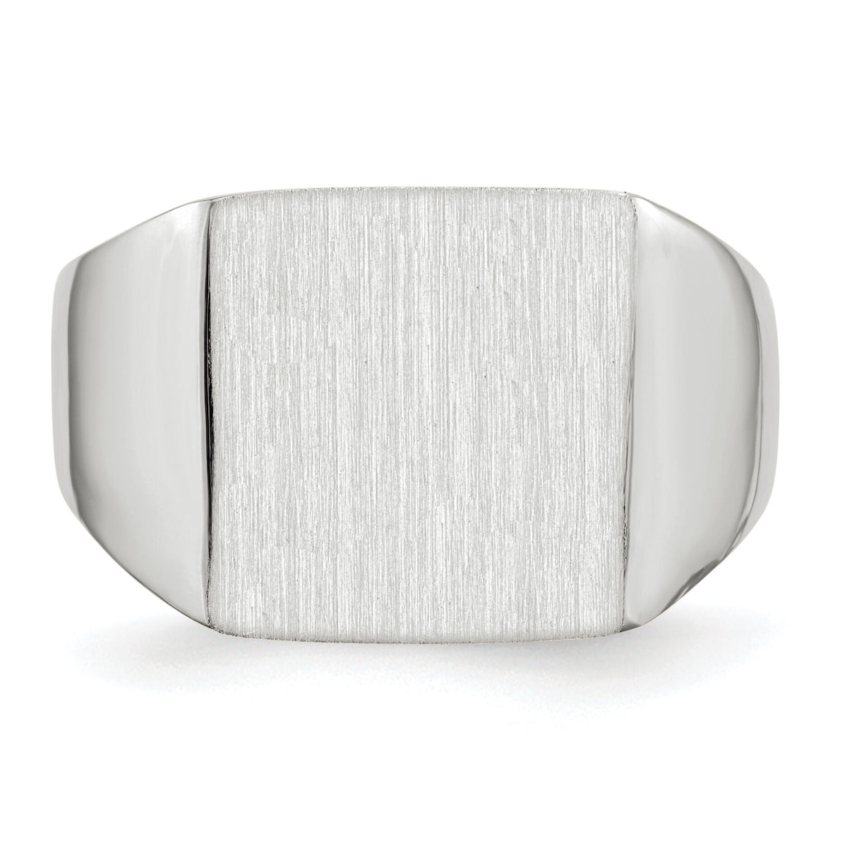 14k White Gold 13.0x13.5mm Open Back Satin Mens Signet Ring-RS613