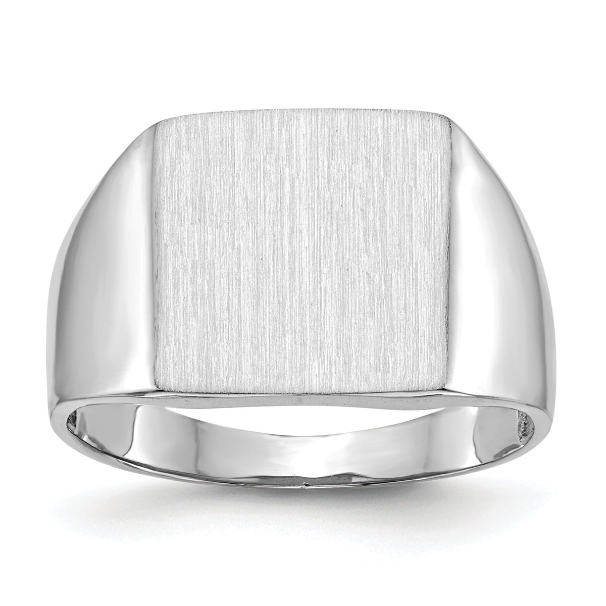14k White Gold 13.0x13.5mm Open Back Satin Mens Signet Ring-RS613