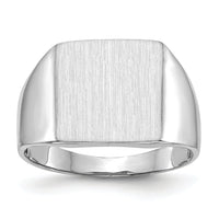 14k White Gold 13.0x13.5mm Open Back Satin Mens Signet Ring-RS613