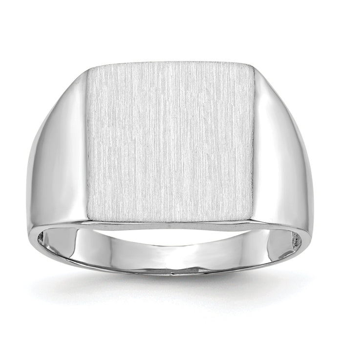14k White Gold 13.0x13.5mm Open Back Satin Mens Signet Ring-RS613