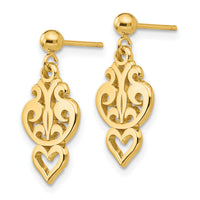 14k Polished Filigree Fancy Heart Post Dangle Earrings-S1103