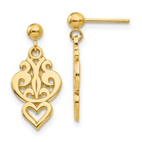 14k Polished Filigree Fancy Heart Post Dangle Earrings-S1103