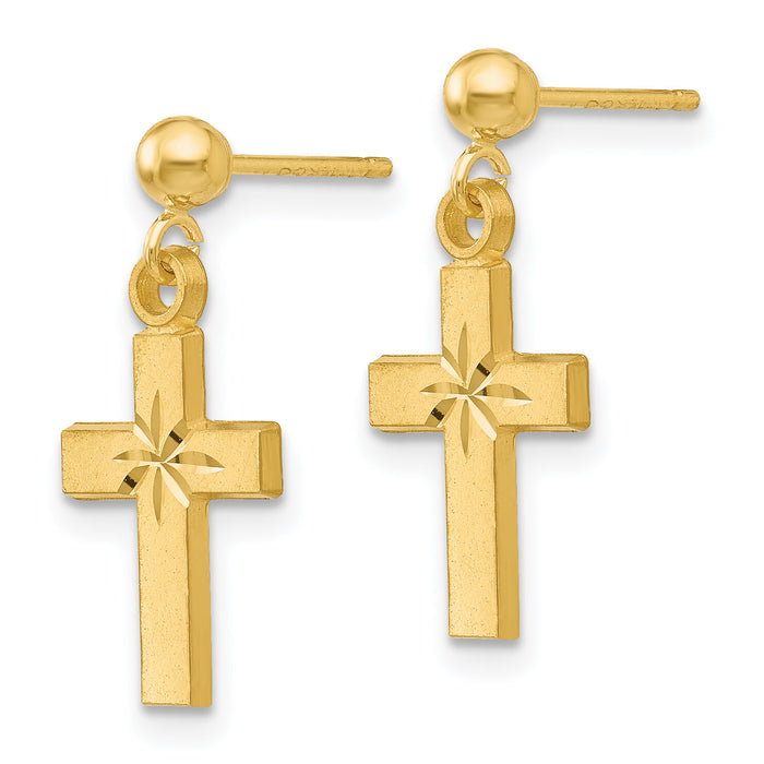 14k Satin & Diamond -Cut Cross Earrings-S1112