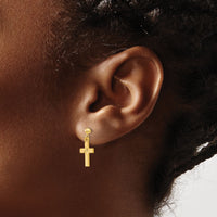 14k Satin & Diamond -Cut Cross Earrings-S1112