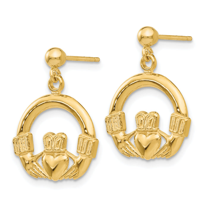 14k Dangling Claddagh Post Earrings-S1117