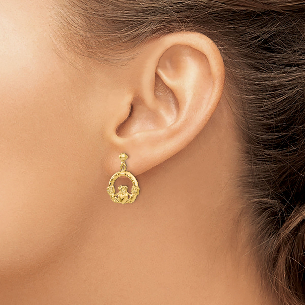 14k Dangling Claddagh Post Earrings-S1117