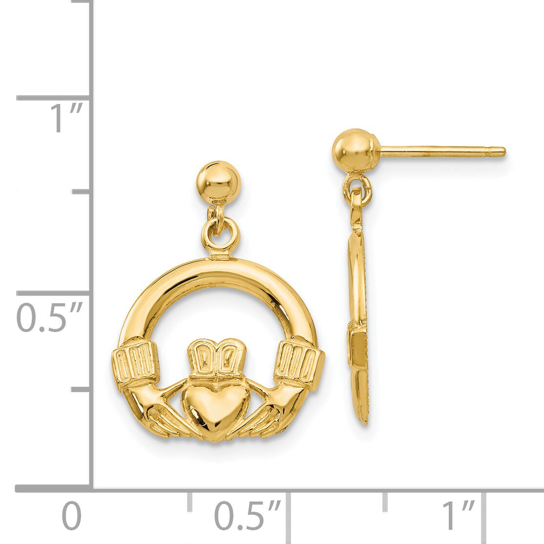 14k Dangling Claddagh Post Earrings-S1117