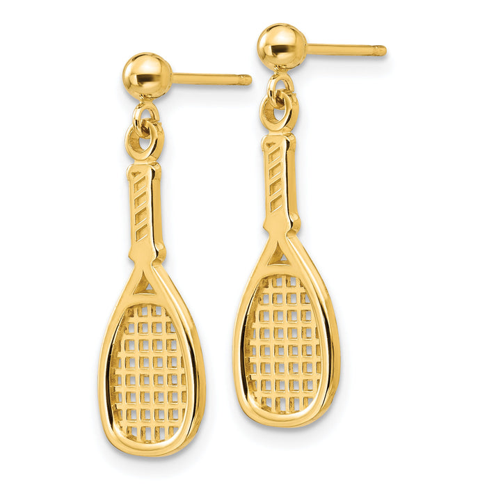 14k Polished Racquet Dangle Post Earrings-S1134