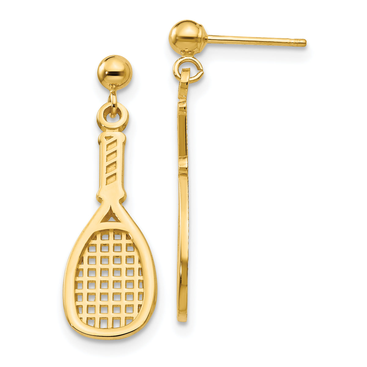 14k Polished Racquet Dangle Post Earrings-S1134