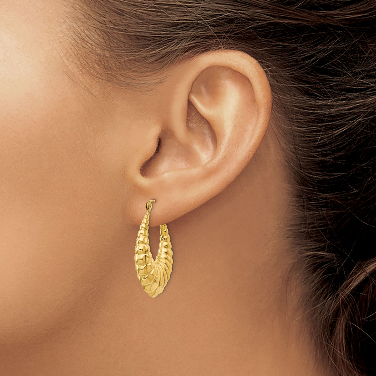 14k Polished Scalloped Hollow Hoop Earrings-S1242