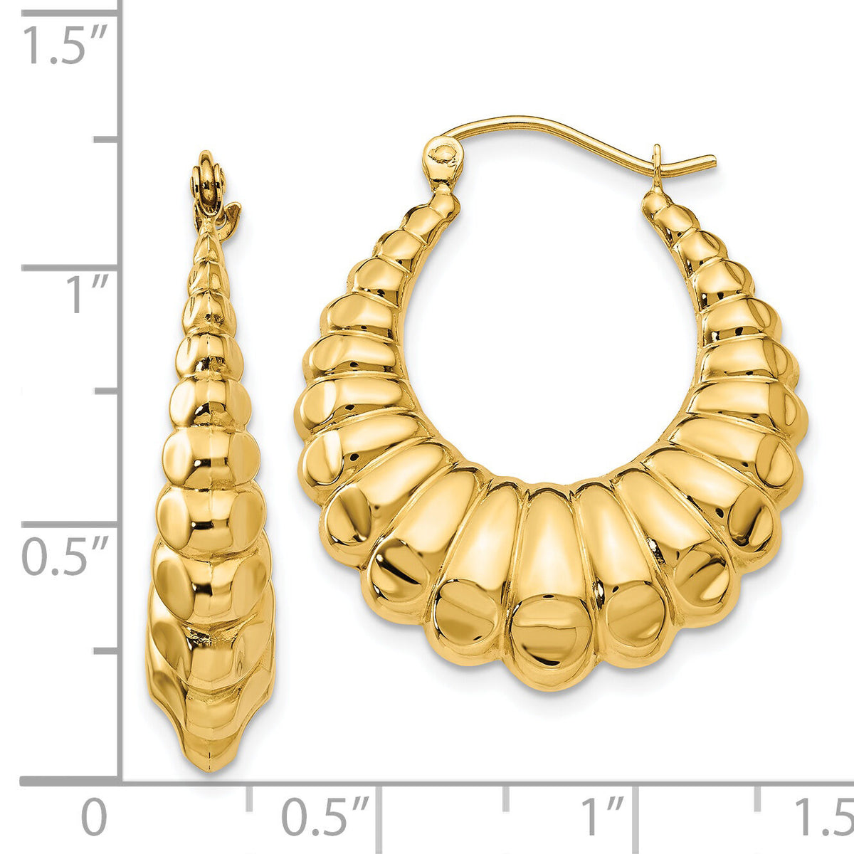 14k Polished Scalloped Hollow Hoop Earrings-S1242