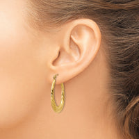 14k Polished Twisted Oval Hollow Hoop Earrings-S1256