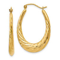 14k Polished Twisted Oval Hollow Hoop Earrings-S1256