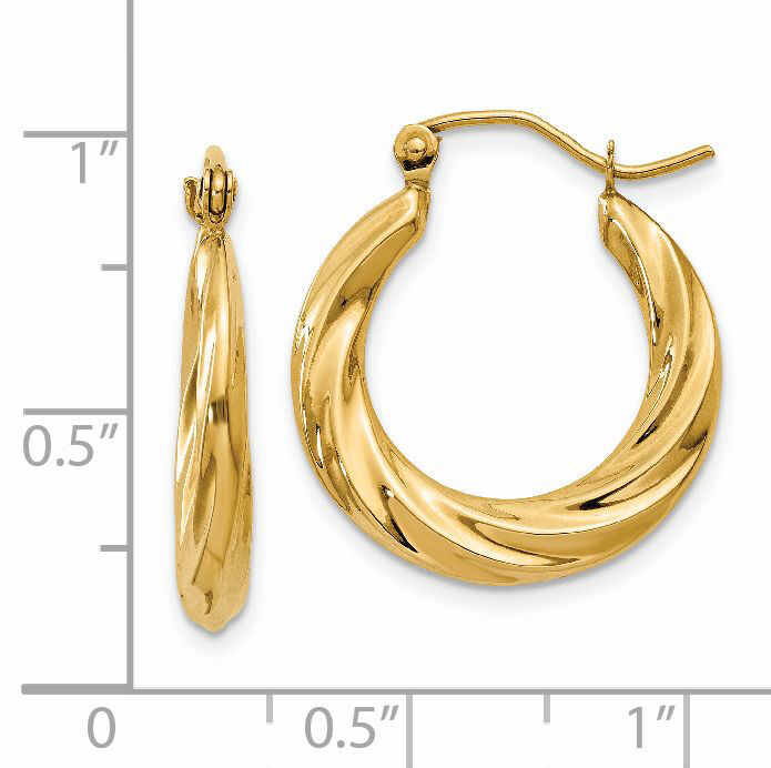 14k Polished Twisted Hollow Hoop Earrings-S1262